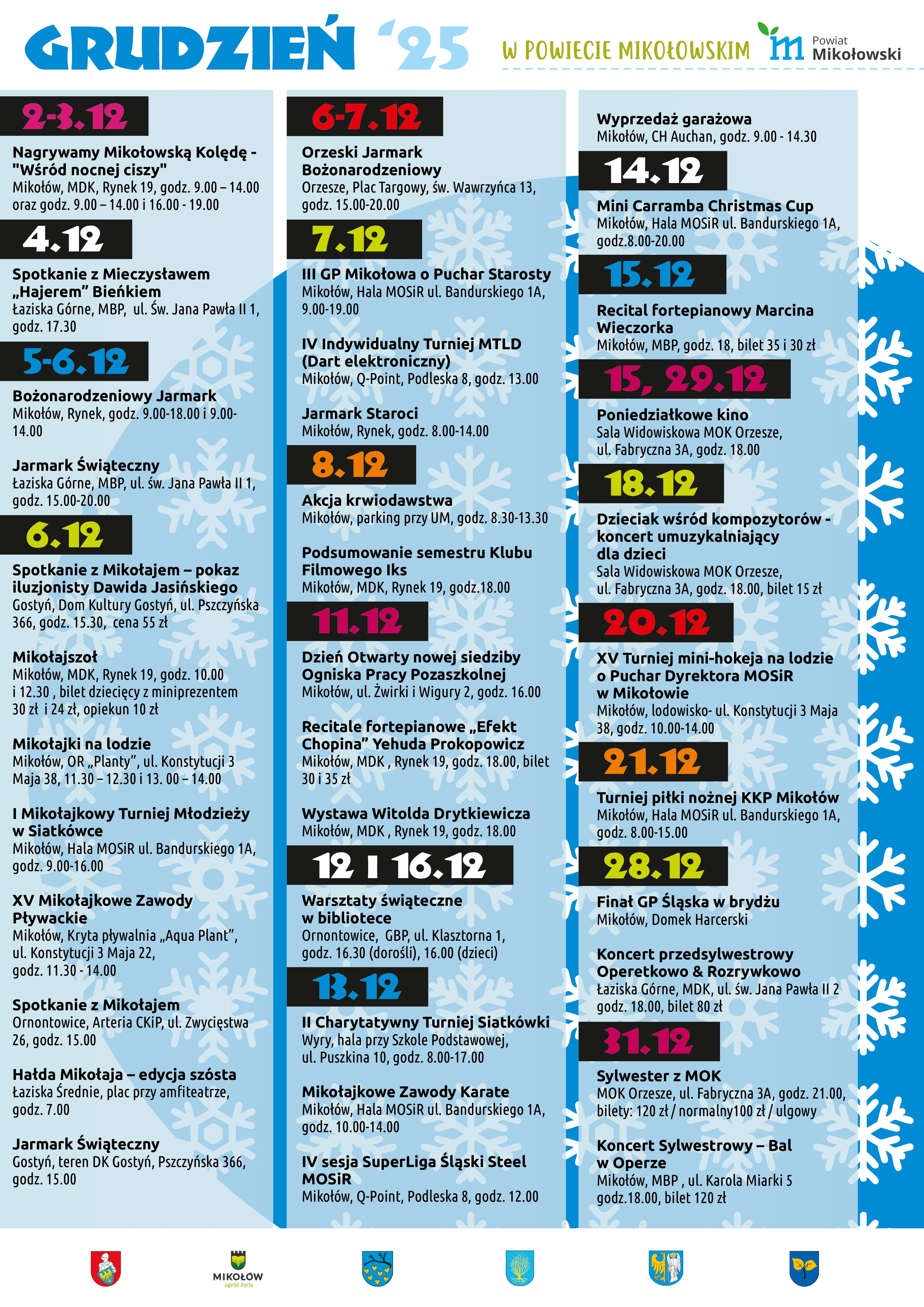 Plakat najważniejszych imprez w powiecie mikołowskim – grudzień 2025
