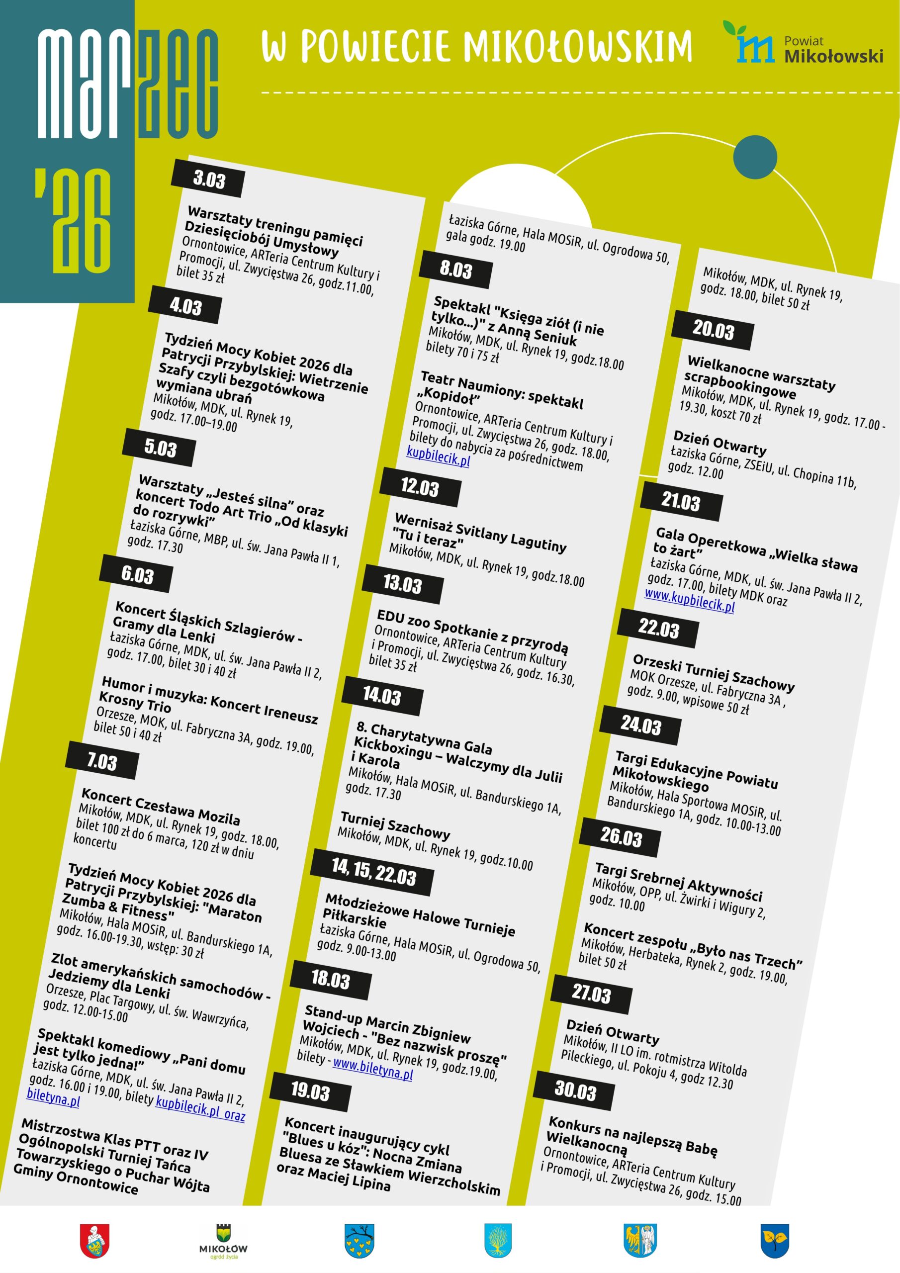 Plakat najważniejszych imprez w powiecie mikołowskim na marzec 2026