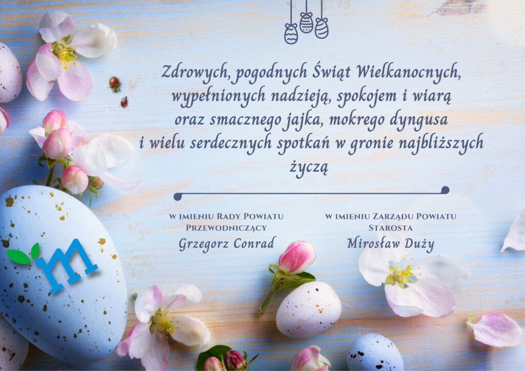 Kartka wielkanocna z życzeniami od Rady i Zarządu Powiatu Mikołowskiego
