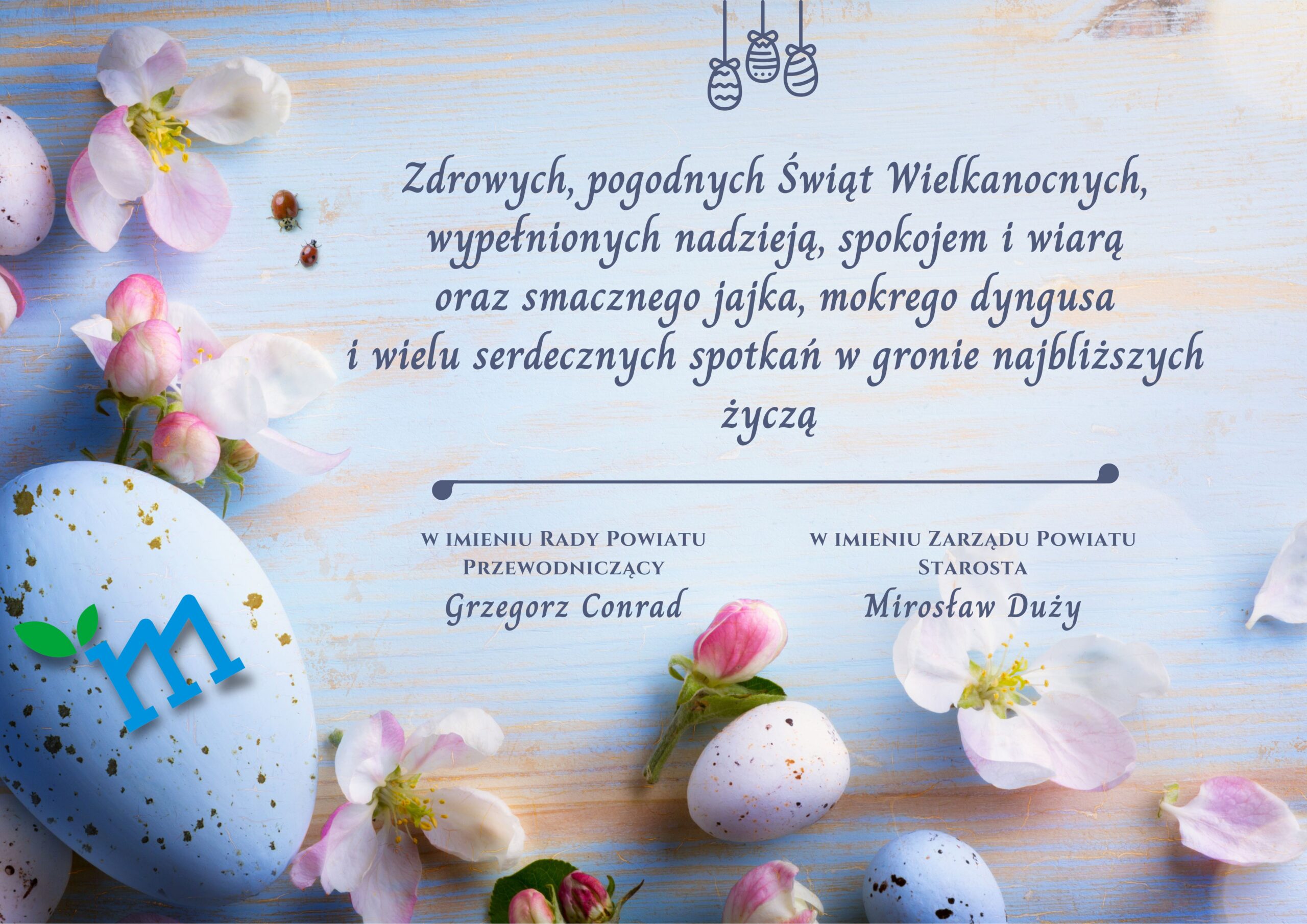 Kartka wielkanocna z życzeniami od Rady i Zarządu Powiatu Mikołowskiego