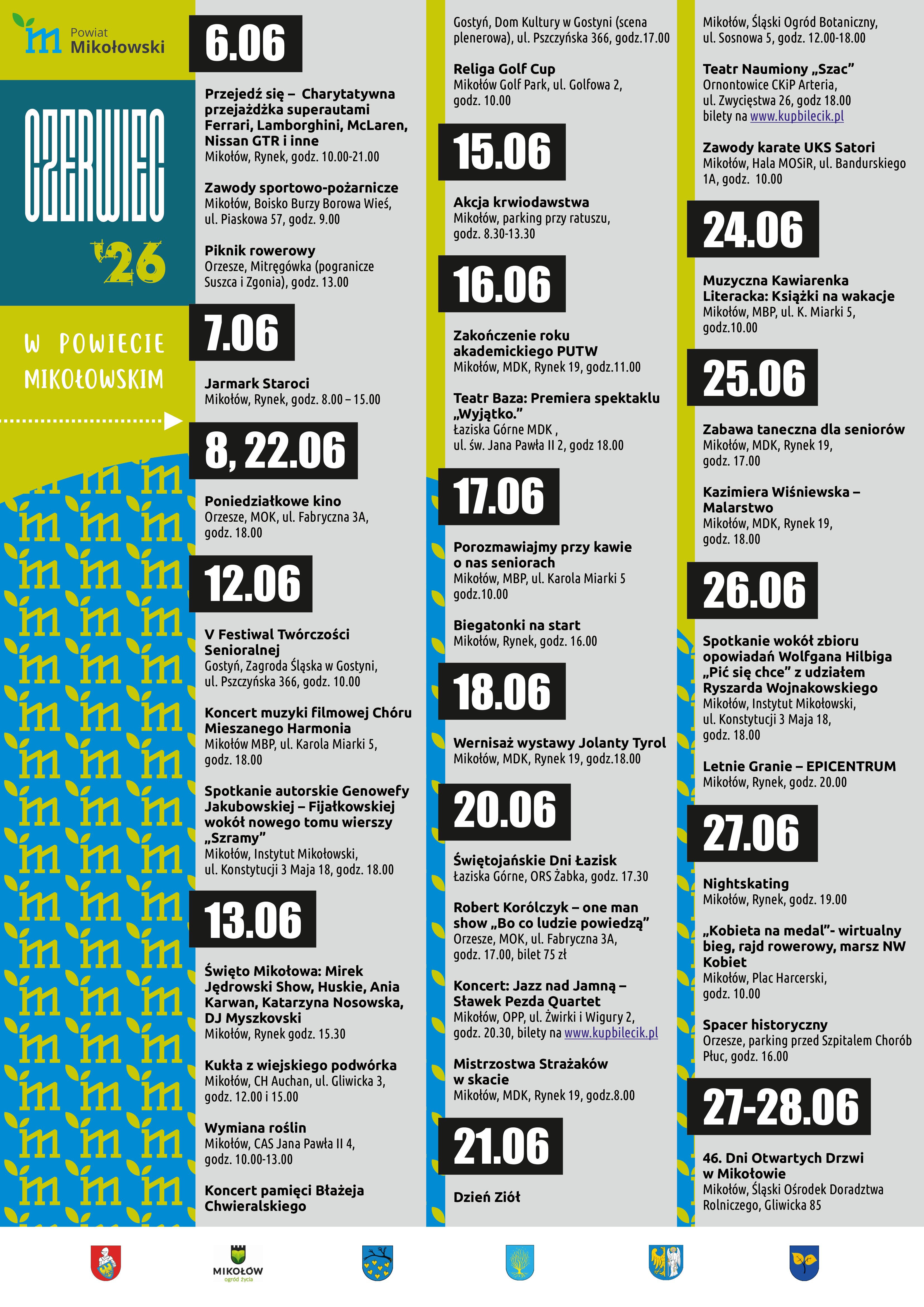 Plakat najważniejszych imprez w powiecie mikołowskim – czerwiec 2026